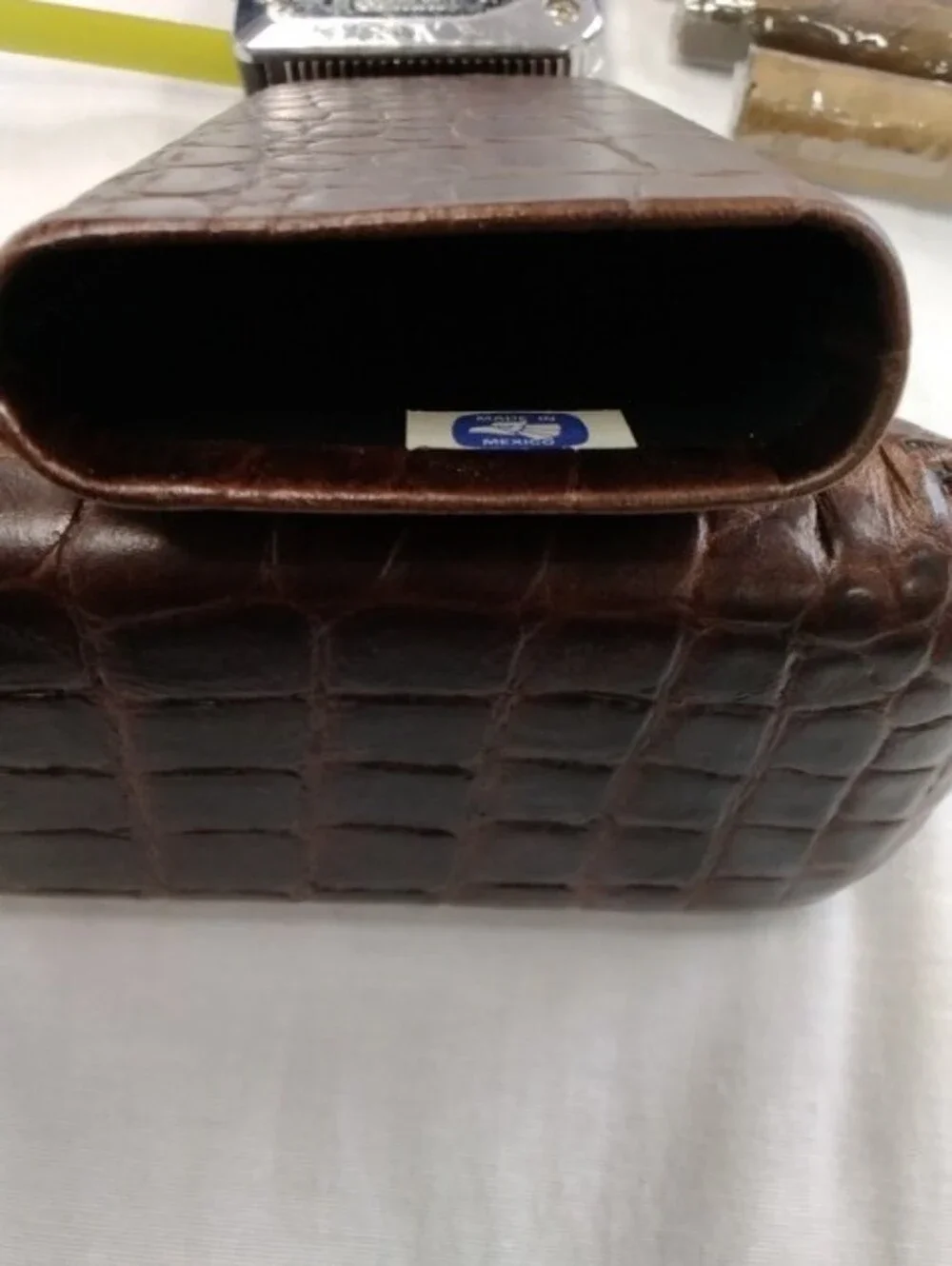 Croc-Embossed Brown Leather Cigar Holder - Men Accessories